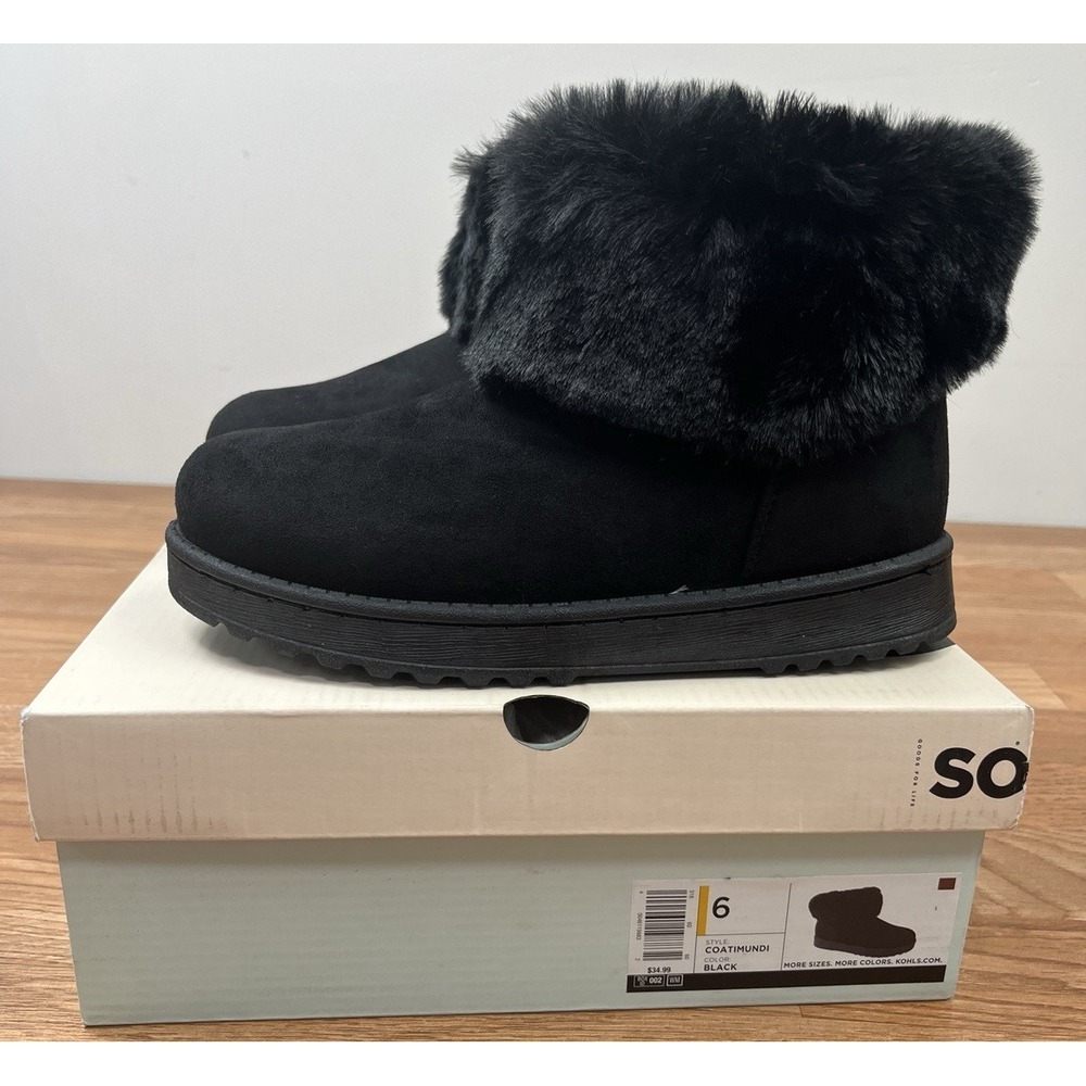 SO Coatimundi Faux Fur Women's Boots in Black Size 6‎ NEW
